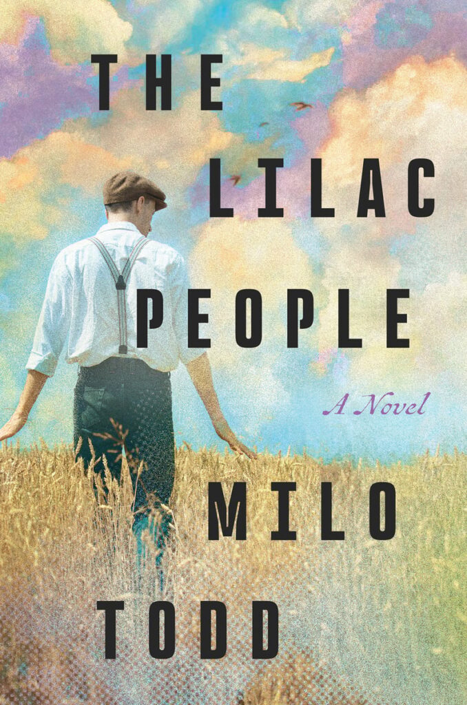 The Lilac People cover with a man walking away from the viewer in a field. wearing old fashioned clothes.